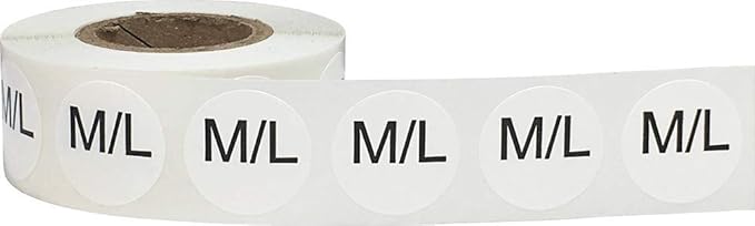 White Circle M/L Clothing Size Stickers for Retail Apparel 0.75 Inch 500 Total Adhesive Labels