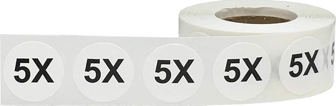 White Circle 5X Clothing Size Stickers for Retail Apparel 0.75 Inch 500 Total Adhesive Labels