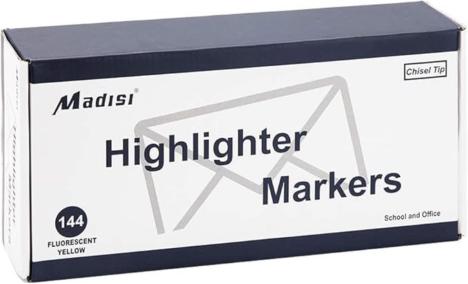 Madisi Highlighters, Chisel Tip, Fluorescent Yellow, Bulk Pack, 144-Count