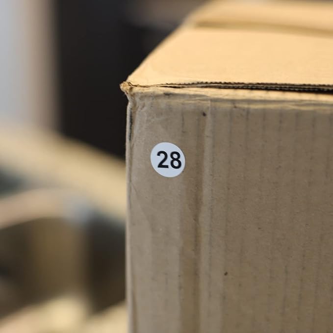 White with Black Number 28 Circle Dot Stickers, 3/4 Inch Round, 500 Labels on a Roll