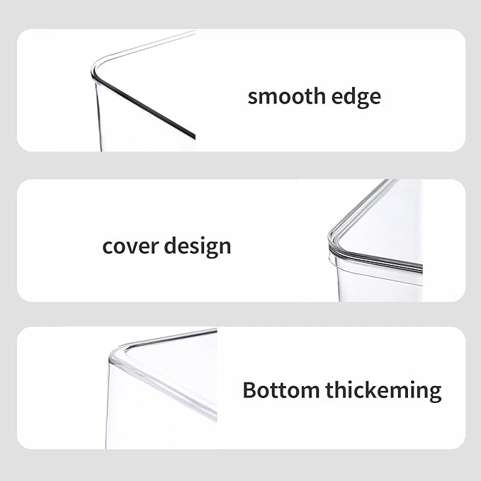 Clear Storage Bins With Lids,4 Packs Food Storage Organizer,Stackable Kitchen Cabinet,Bathroom Basket,Fridge Organization.Pantry Transparent Containers For Fruits,Drinks