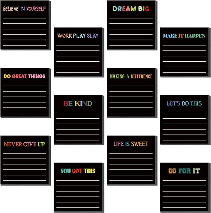 Yinder 24 Pcs Inspirational Sticky Notes Christmas Stocking Stuffers Motivational Sticky Notes Pad Employee Appreciation Gift Bulk for Teacher Nurse Coworker Office 3 x 3'' (Inspirational,Black)