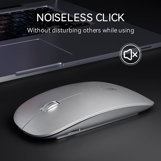 Uiosmuph G11 Wireless Mouse, USB C Rechargeable Computer Mouse, Slim Silent Mice 2.4GHz Optical with USB Nano Receiver and Type C Receiver for Laptop/Mac/PC - Silver