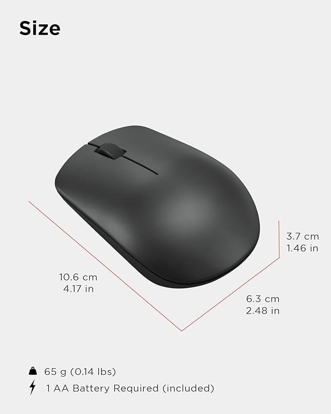 Lenovo 530 Wireless Mouse – Full Size Computer Mouse for PC, Laptop, Windows Computer - 2.4 GHz Nano USB Receiver - Ambidextrous Design - 12 Months Battery Life – Cordless