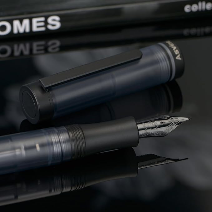 Asvine V200 Titanium Fountain Pen Vacuum Filling, Matte Black Fine Point Transparent Acrylic Smooth Writing Pen Case Set