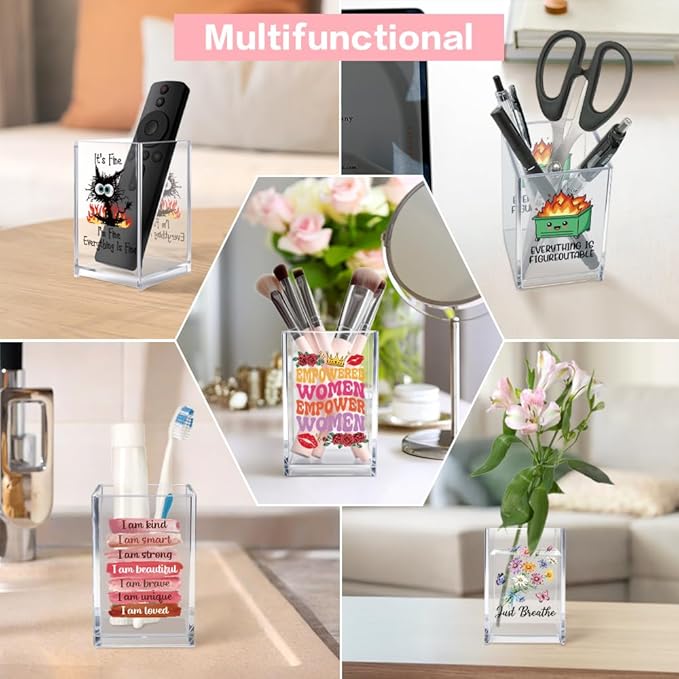 IDK I Just Work Here Acrylic Cosmetic Pencil Pen Holder Cup, Sarcastic Office Pen Holder for Desk, Funny Work Burnout Gifts for Coworker Friend, Thank You Gifts for Women Colleague Teacher