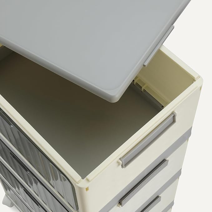 Amazon Basics 4-Tier Storage Bins with Lids, Stackable and Collapsible, 23QT per Tier