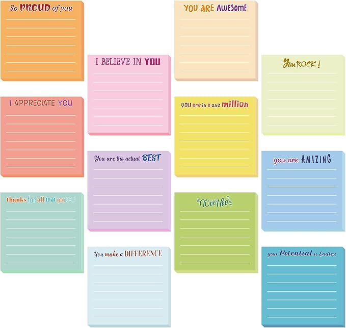 Yinder 24 Pcs Inspirational Sticky Notes Christmas Stocking Stuffers Motivational Sticky Notes Pad Employee Appreciation Gift Bulk for Teacher Nurse Coworker Office 3 x 3'' (Thankful,Light Color)