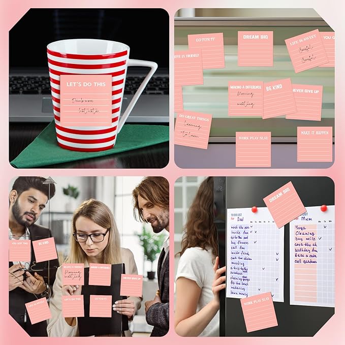 Yinder 24 Pcs Inspirational Sticky Notes Christmas Stocking Stuffers Motivational Sticky Notes Pad Employee Appreciation Gift Bulk for Teacher Nurse Coworker Office 3 x 3'' (Inspirational,Pink)