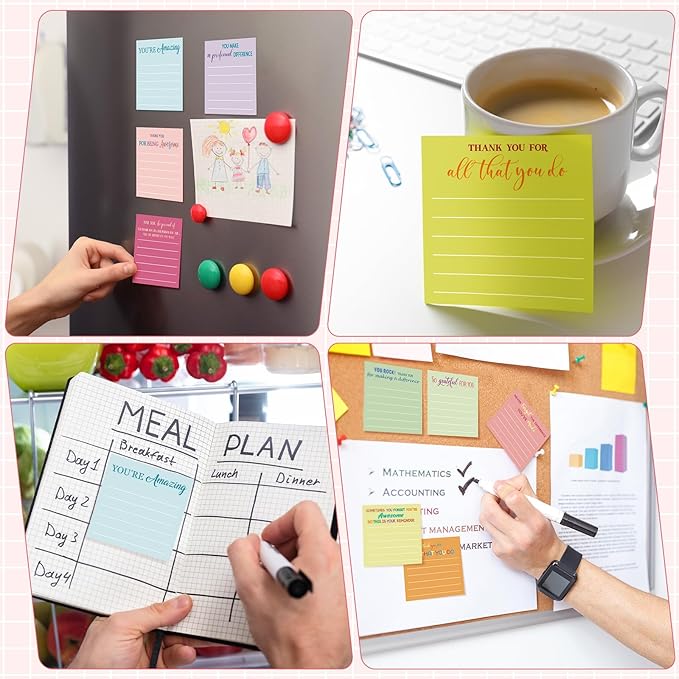 Yinder 24 Pcs Employee Appreciation Sticky Notes Xmas Gift Bulk Motivation Note Pads Mini Inspirational Note Gift for Teacher Nurse Staff Coworker Office Supply 3 x 3'' (Appreciation,Macaron Color)