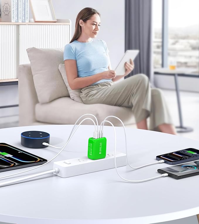 60W USB C Wall Charger Block,5-Port C Charger Fast Charging Block PD Power Adapter +QC 3.0 Multiport Type C Box Charger Cube USB A Wall Plug for iPhone 14/15/16/17 Pro Max Plus,Samsung(Green)(2-Pack)