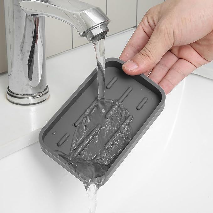 Silicone Kitchen Sink Organizer Tray for Multiple Usage,Easy Clean Sponges Holder for Kitchen Bathroom Counter or Sink,Dish Soap Dispenser,Scrubber,Bottle,Cup Grey 4.9”x 3.2”
