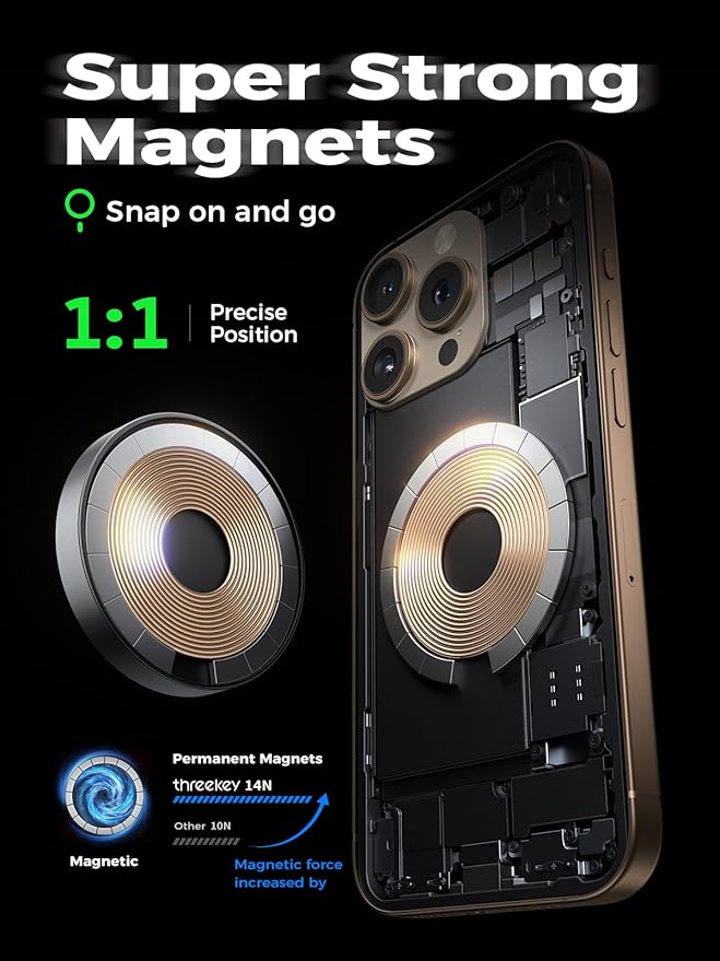 THREEKEY Charging Station, for MagSafe Charger with 180° Rotation, Qi2 15W Fast Charging Pad with Dual-Sided Magnets, Magnetic Wireless Charger Stand for iPhone 16-12 Series/Airpods (TZH103 Black)