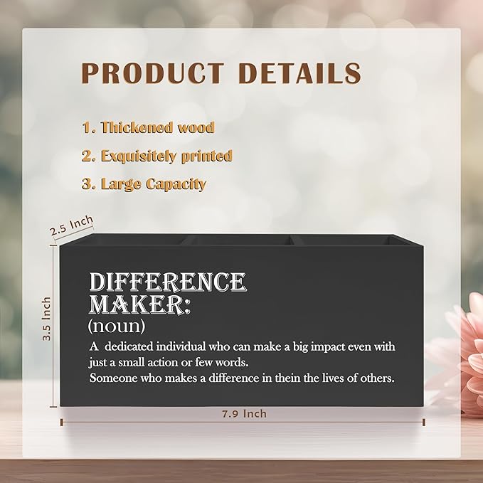 Difference Maker Gift Pencil Pen Holder for Desk, Appreciation Thank You Gifts for Coworkers Employees Boss Teacher Mentor Wooden Pencil Holder Organizer for Home Office Desk Accessories