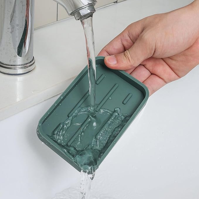 Silicone Kitchen Sink Organizer Tray for Multiple Usage,Easy Clean Sponges Holder for Kitchen Bathroom Counter or Sink,Dish Soap Dispenser,Scrubber,Bottle,Cup Green 4.9”x 3.2”