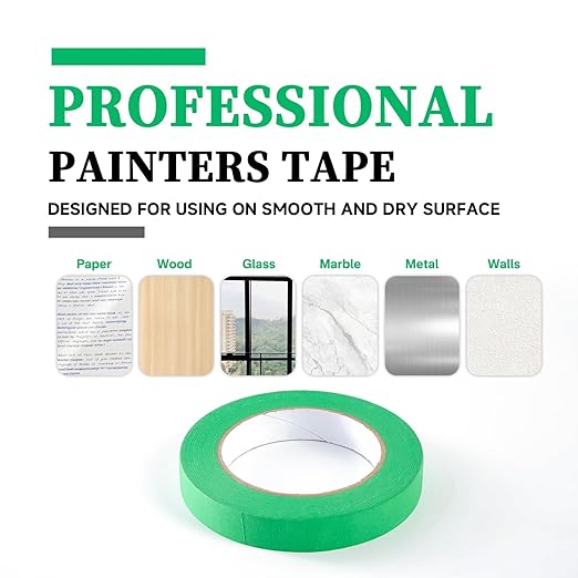 Green Masking Tape,Painters Tape,Green Painters Tape for Automotive Painting,DIY Paper Arts & Crafts, Spraying Drywall Paint, No Residue & Easy to Clean Up,12pcs 0.7in X 54 Yd Painter's Tape
