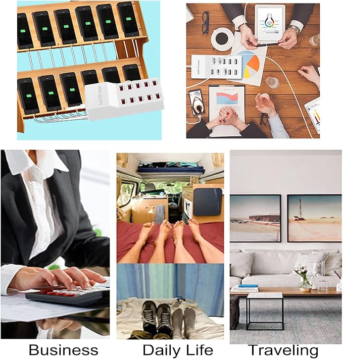 MaxLax USB Charger Station,10-Port 50W/10A Multiple USB Charging Station with Smart IC Technology,Multi Ports Charger Charging for Smartphones,Tablets,and Other Devices.