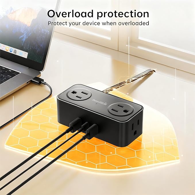 SMALLRT Thin Flat Extension Cord with USB C, Small Flat Plug Power Strip with 4 AC Outlets 3 USB (1 USB C), 6.5FT Small Power Strip Wall Mountable Cruise Ship, Travel, Home (Black, 16.5 FT)