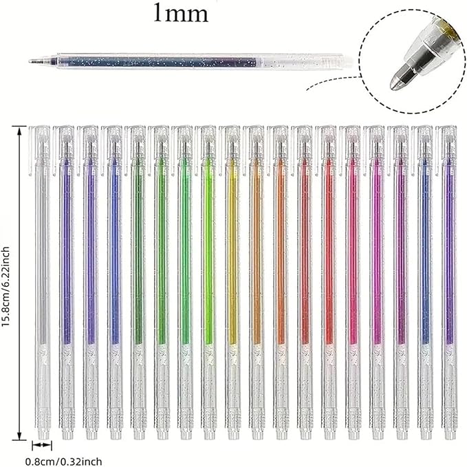 Implementarch Pens, implementarch glitter gel pen set, Iridescent Glitters Gel Ink Pen Set, for Coloring, Doodling & Crafting, Perfect for DIY Projects & Art (18 colors,With Refill)