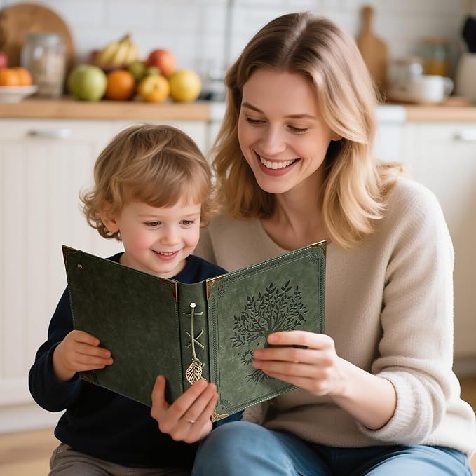 Vintage Photo Album 4x6 Leather Scrapbook Album with Writing Space 120 Photos & 30 Sheets DIY Paper Memory Albums Book for Anniversary Travel Vacation Family Tree, Green