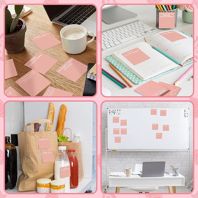 Yinder 24 Pcs Employee Appreciation Sticky Notes Xmas Gift Bulk Motivation Note Pads Mini Inspirational Note Gift for Teacher Nurse Staff Coworker Office Supply 3 x 3'' (Appreciation,Pink Color)