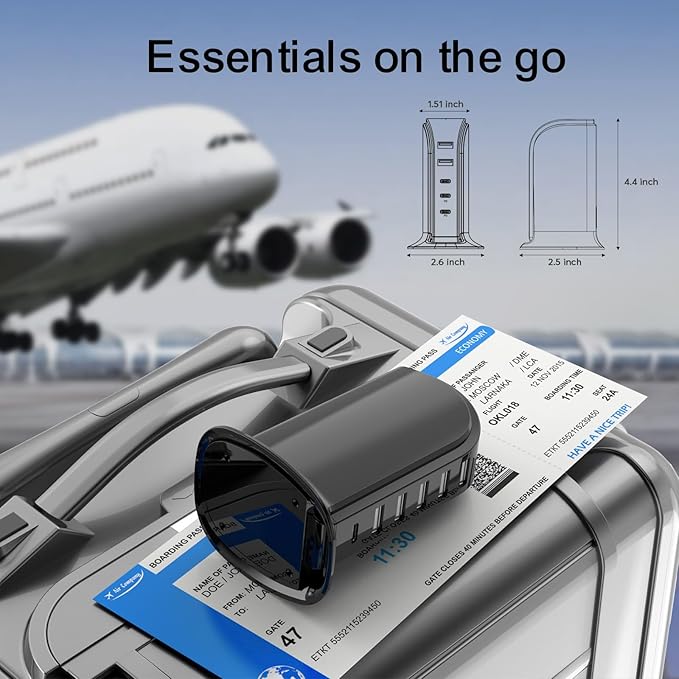 USB Charger Block with Type C, 6-Port Chargers for Multiple Devices, USB Charging Hub with Smart IC, Charger Station for Phone/Tablet/Gaming, Wall Charger Adapter Compact&Portable