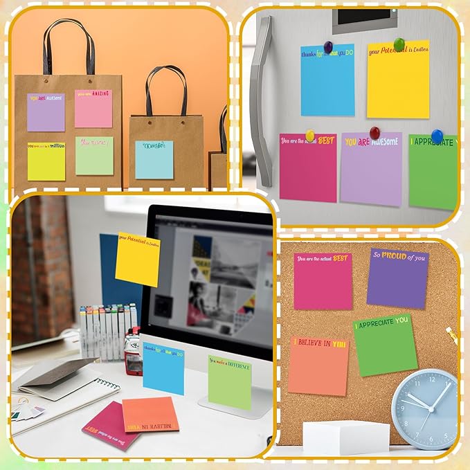 Yinder 24 Pcs Inspirational Sticky Notes Christmas Stocking Stuffers Motivational Sticky Notes Pad Employee Appreciation Gift Bulk for Teacher Nurse Coworker Office 3 x 3'' (Thank You,Classic Color)