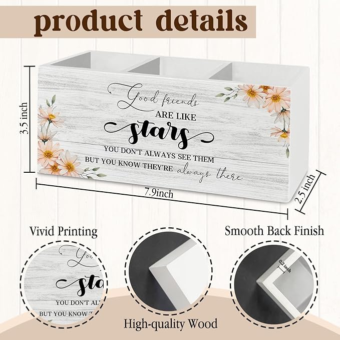 Good Friends Are Like Stars Pen Pencil Holder Organizer for Desk Accessories, Good Friends Gifts Wooden Box Sign Desk Decor for Home Office Decoration, BFF Bestie Gifts for Women