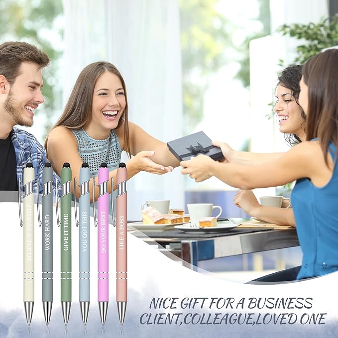Zonon 12 Pcs Inspirational Pens Bulk Funny Ballpoint Pen with Stylus Tip Motivational Gifts for Christmas Teacher Coworkers Nurse School Office Supplies(Morandi,Boss Lady)
