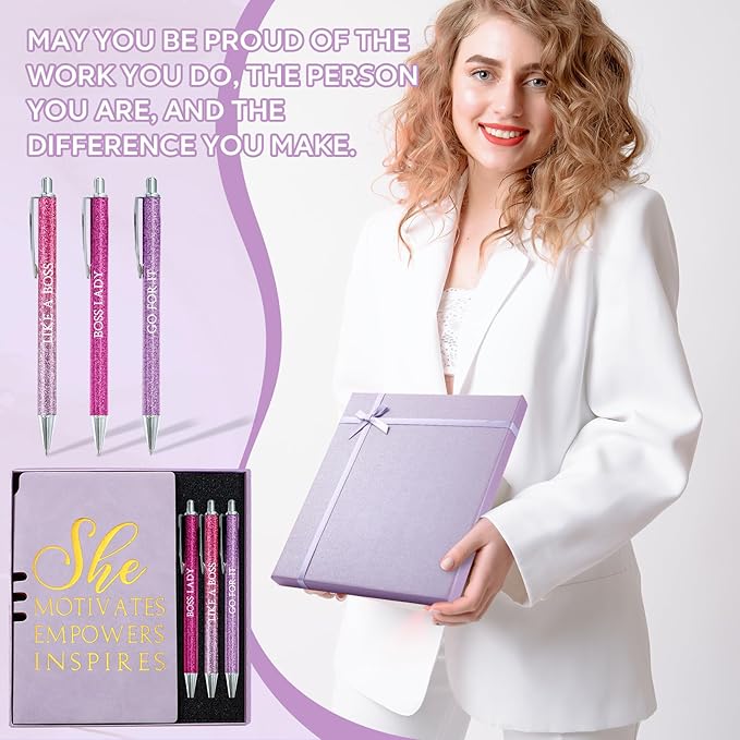 5 Pcs Boss Gifts for Women Set Leather Journal Ballpoint Pens with Box Thank You Employee Appreciation Thanksgiving Christmas Gifts for Female Leader Birthday Bestie Coworker (Purple)