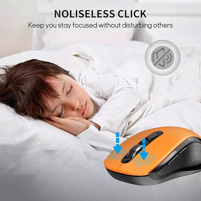 Wireless Mouse With Side Buttons Suitable for Laptops PC Chromebook Mac MacBook Silent Mouse with USB Nano Receiver 2400 DPI Anti Slip Scroll Wheel 6-Button Ergonomic Wireless Computer Mouse - Orange