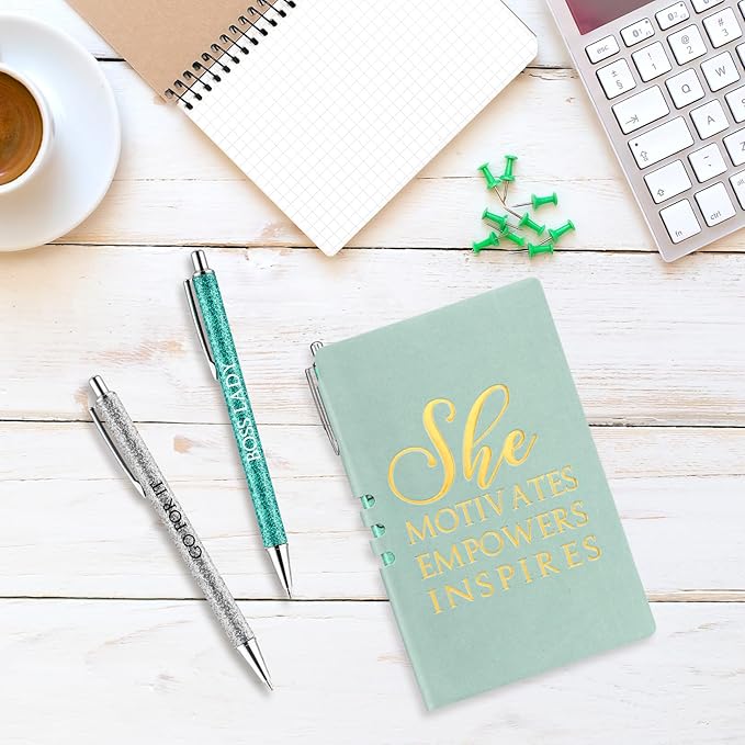 5 Pcs Boss Gifts for Women Set Leather Journal Ballpoint Pens with Box Thank You Employee Appreciation Thanksgiving Christmas Gifts for Female Leader Birthday Bestie Coworker (Green)