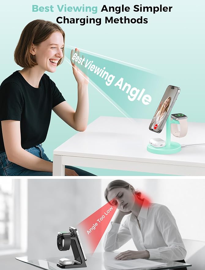 2026 3 in 1 Wireless Charging Station Compatible with MagSafe, 15W Fast Magnetic Mag-Safe Charger Stand for Apple iPhone 17 16 15 14 13 12 iWatch AirPods Pro 4 3 2, LightGreen