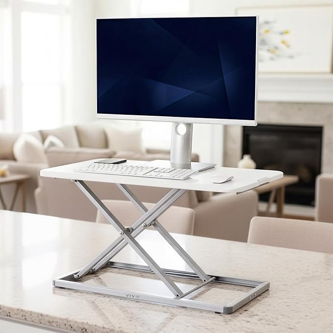 VIVO Economy Single Top Height Adjustable 29 inch Standing Desk Converter, Sit Stand Tabletop Monitor and Laptop Riser Platform Workstation, White, DESK-V000UW