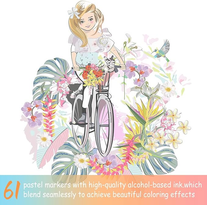 Caliart Pastel Markers, 61 Colors Dual Tip Art Markers Sketch Pens Permanent Alcohol Based, with Case for Adults Artists Drawing Illustration Sketching Coloring