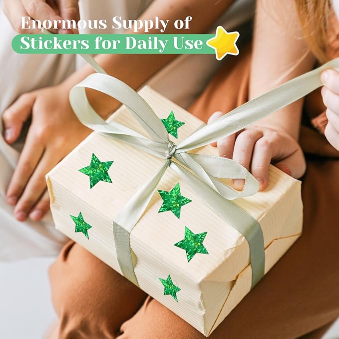 500 PCS Holographic Sparkly Green Star Stickers, 1 inch Self Adhesive Metallic Glitter Foil Stickers Sparkly Star Sticker Reward Behavior Chart Labels for Kids Students Teachers Supplies