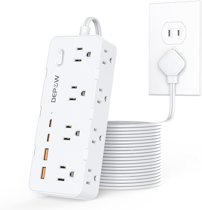 2 Prong Power Strip, 10 FT Extension Cord, 2 to 3 Prong Outlet Adapter with 8 AC & 4 USB Ports (2 USB C), 1700J Two Prong Surge Protector, Wall Mountable, Ideal for Old House