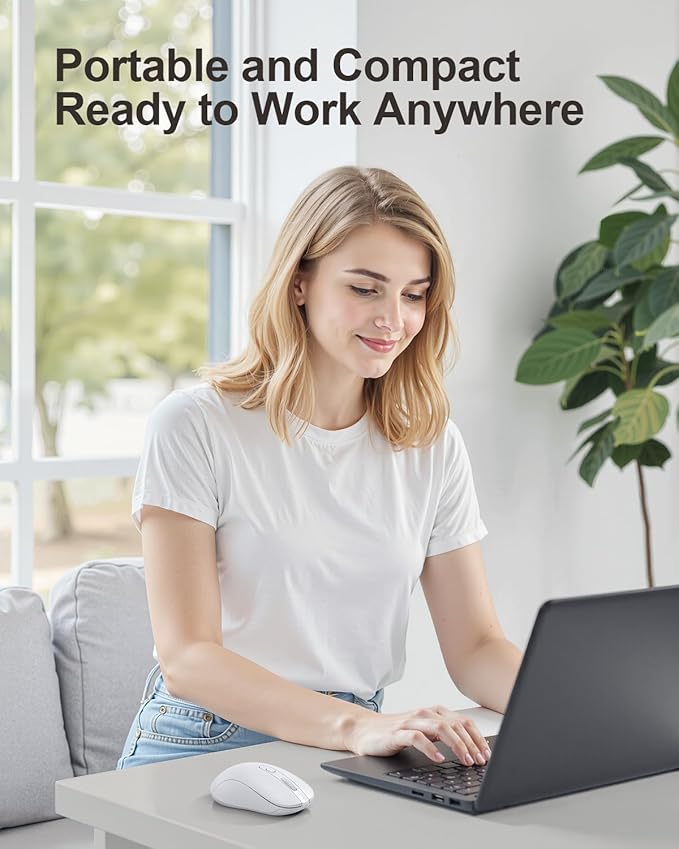 USB Wireless Mouse for Laptop PC Mac, 2.4GHz Cordless Mouse with 6 Buttons, 5-Level Adjustable 4000 DPI, Ergonomic Portable Optical Computer Mice, 24-Month Battery Life -White