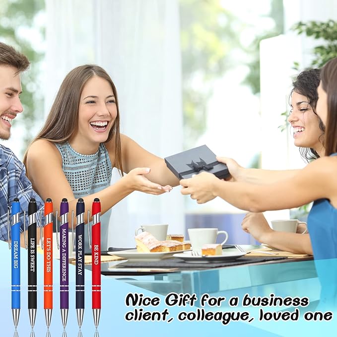 Zonon 12 Pcs Inspirational Pens Bulk Funny Ballpoint Pen with Stylus Tip Motivational Gifts for Christmas Teacher Coworkers Nurse School Office Supplies(Rainbow Colors,Classic Style)