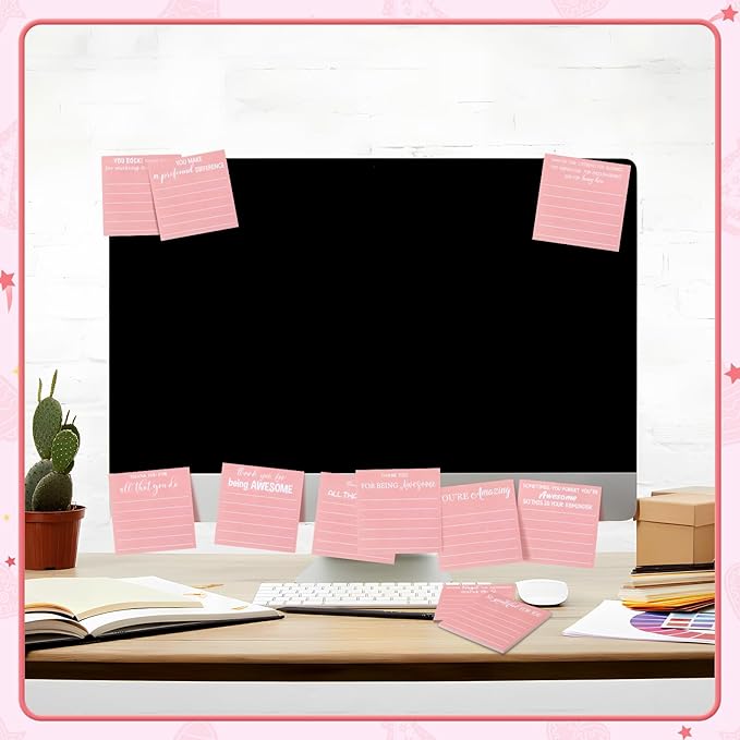 Yinder 24 Pcs Employee Appreciation Sticky Notes Xmas Gift Bulk Motivation Note Pads Mini Inspirational Note Gift for Teacher Nurse Staff Coworker Office Supply 3 x 3'' (Appreciation,Pink)