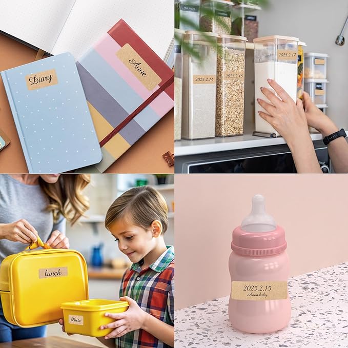 Kraft Label Stickers Removable Writable Gift Labels, Self-Adhesive Brown Labels for Essential Oil Bottle, Jars, Food Storage or Gift Decoration (2 Size, 300 Sheet)