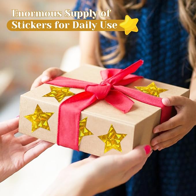 500 PCS Holographic Gold Star Stickers, 1.5 inch Self Adhesive Metallic Glitter Foil Stickers Sparkly Star Sticker Reward Behavior Chart Labels for Kids Students Teachers