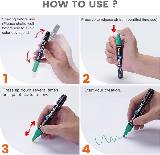 Overseas Orange Acrylic Paint Markers - 8 Pack Medium Tip Acrylic Paint Pens, Water Based, Quick Drying, Waterproof, Non Toxic Permanent Markers for Rock, Wood, Plastic, Metal, Canvas, Glass, Fabric