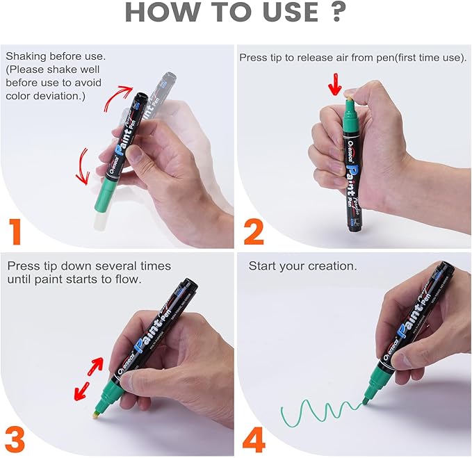 Overseas Green Acrylic Paint Markers - 8 Pack Medium Tip Acrylic Paint Pens, Water Based, Quick Drying, Waterproof, Non Toxic Permanent Markers for Rock, Wood, Plastic, Metal, Canvas, Glass, Fabric