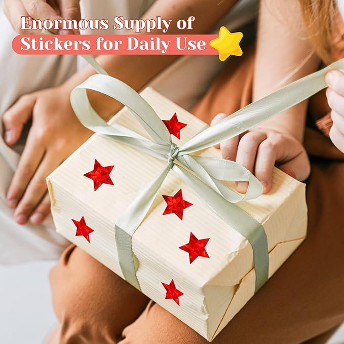 500 PCS Holographic Red Star Stickers, 1 inch Self Adhesive Metallic Glitter Foil Stickers Sparkly Star Sticker Reward Behavior Chart Labels for Kids Students Teachers Supplies