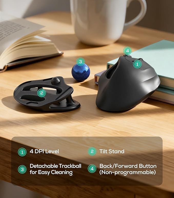 Nulea M511 Wireless Trackball Mouse, Rechargeable Ergonomic Thumb-Control Mouse with Tilt Stand, Smooth & Precision Tracking, 3 Device Connection (Bluetooth or USB Receiver), for PC/Mac/Laptop-Blue