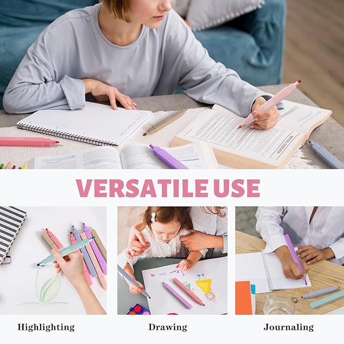 Vitoler Highlighters Assorted Colors,8pcs Dual Tip Pastel Colors Highlighters for Bible Study, Teacher Supplies and School Accessories