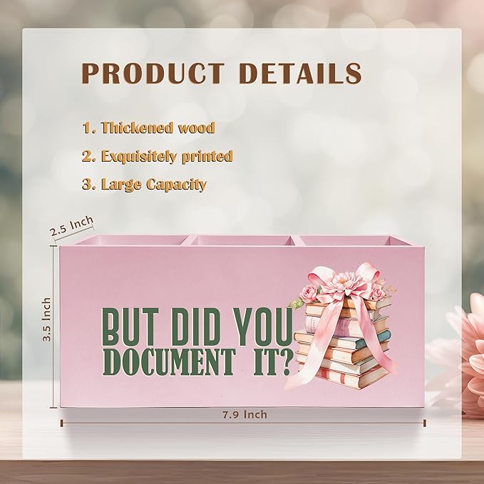 But Did You Document It Pink Pencil Pen Holder for Desk, HR Human Resource Gifts, Funny Work Gifts for Coworkers Wooden Pencil Holder Organizer for Home Office Desk Accessories