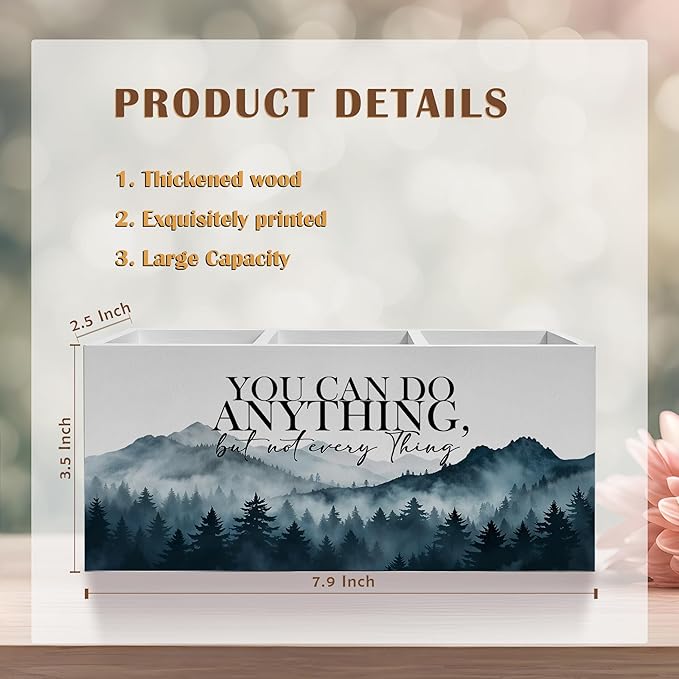 Mountains Forest Inspirational Pencil Pen Holder for Desk, You Can do Anything But Not Everything Wooden Pencil Holder Organizer for Home Office Desk Accessories, Encouragement Gifts