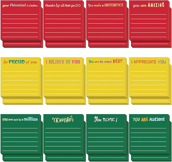 Yinder 24 Pcs Inspirational Sticky Notes Christmas Stocking Stuffers Motivational Sticky Notes Pad Employee Appreciation Gift Bulk for Teacher Nurse Coworker Office 3 x 3'' (Appreciation,Xmas Color)